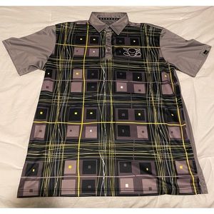 Tattoo Golf Polo Shirt Mens XL Square Geometric Print Short Sleeve Performance